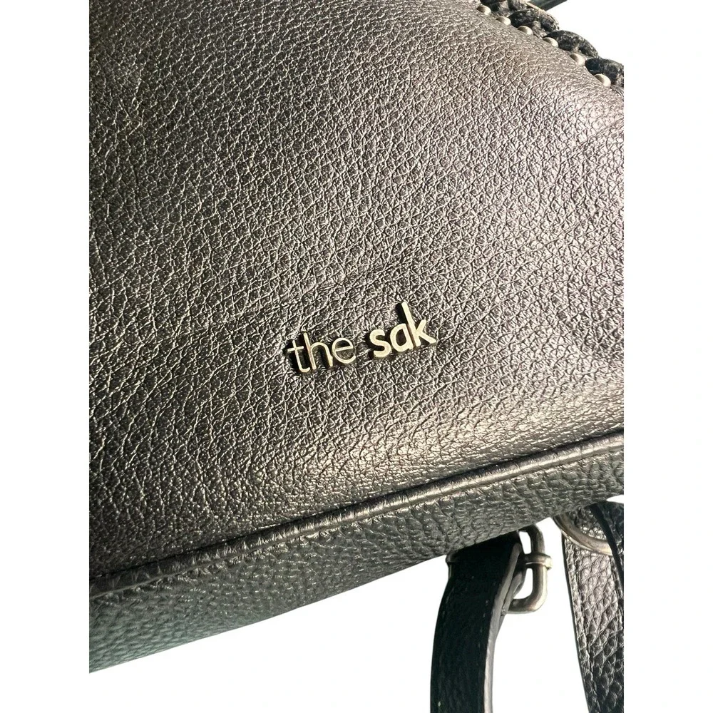 The Sak Loyola Mini Backpack Black Leather Convertible Crossbody Whipstitch Stud